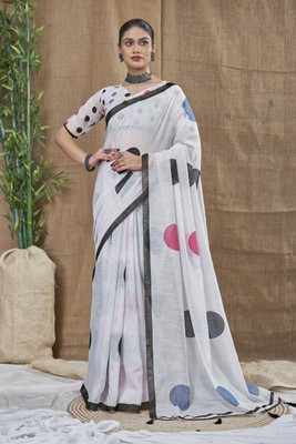 SHRIMAY Checkered Daily Wear Cotton Linen Saree(Grey)