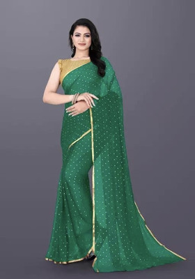 VINIT ENTERPRISE Polka Print Daily Wear Chiffon Saree(Dark Green)