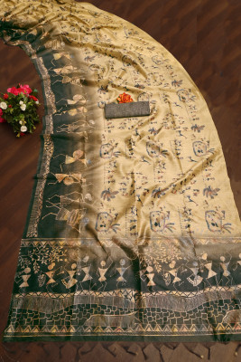 K 5 FASHION Digital Print, Floral Print Bollywood Cotton Silk Saree(Green)