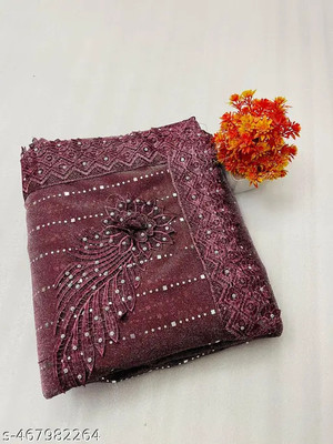 HouseOfCommon Embroidered Bollywood Lycra Blend Saree(Magenta)