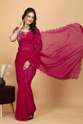JAINICA Solid/Plain Bollywood Georgette Saree(Pink)