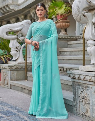 Satrani Dyed, Embellished Bollywood Georgette Saree(Light Blue, Silver)