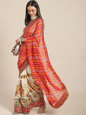 Divastri Embroidered Bandhani Georgette Saree(Red, Beige)
