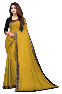 ENCLIQ Solid/Plain Daily Wear Lycra Blend Saree(Mustard)