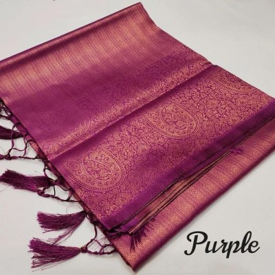 FAB WOVEN Woven Banarasi Pure Silk Saree(Purple)