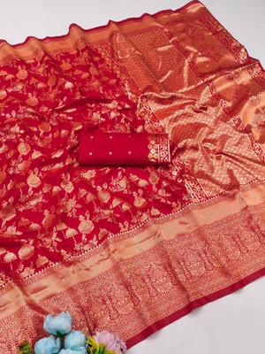 AVANTIKA FASHION Woven Kanjivaram Pure Silk, Art Silk Saree(Red)