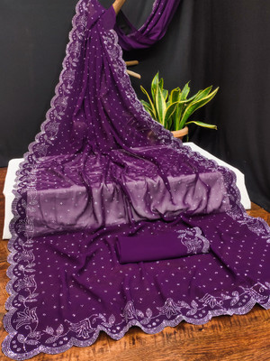 HERVALLY Embellished Bollywood Georgette Saree(Purple)