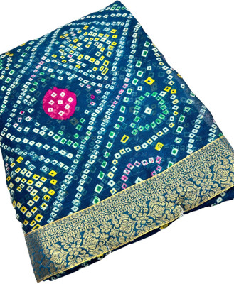 Stylish Sarees Printed Bandhani Crepe, Chiffon Saree(Dark Blue)