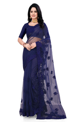 DEVKISONDESIGNER Self Design Bollywood Net Saree(Blue)