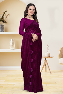 Riddhi textile Hub Striped Bollywood Georgette Saree(Purple)