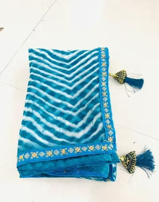 Online Bazaaar Printed Bollywood Georgette Saree(Light Blue)