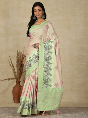 Tasrika Printed Banarasi Silk Blend Saree(Pink)