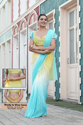 Sitanjali Lifestyle Embellished, Solid/Plain Bollywood Silk Blend Saree(Yellow, Light Blue)