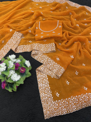 KHRITI FAB Embroidered Bollywood Organza Saree(Gold)
