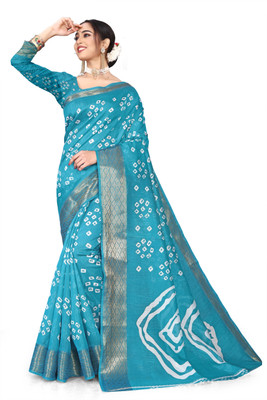 VEERVANI CREATION Printed Daily Wear Cotton Blend Saree(Light Blue)