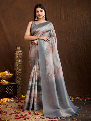 MANTROTSAV Digital Print Bollywood Tissue Saree(Grey)