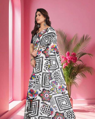 Jayu Striped Daily Wear Georgette Saree(White)