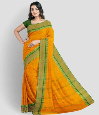 HouseOfCommon Self Design Tant Pure Cotton Saree(Orange)