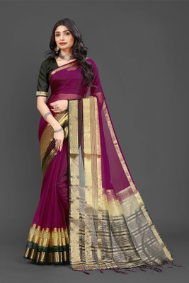 Aarunika BS Striped Bollywood Organza Saree(Magenta)