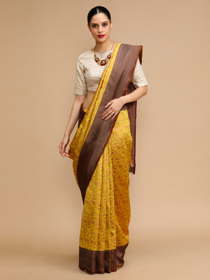 House of Pataudi Woven Banarasi Silk Blend Saree(Yellow)