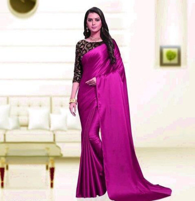 Arpita Fashion Solid/Plain Bollywood Satin Saree(Purple)