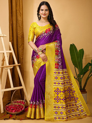 Anouk Rustic Printed Chinnalapattu Silk Blend Saree(Purple)