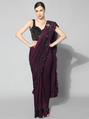 GUNHILD Self Design, Solid/Plain Banarasi Lycra Blend Saree(Magenta)