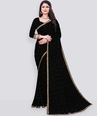 P Shop Embellished Bollywood Chiffon Saree(Black)