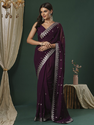 Tasrika Embroidered Bollywood Georgette Saree(Magenta)