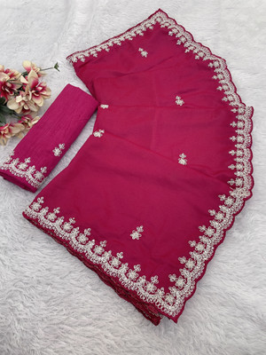 KANDORA Embellished Bollywood Silk Blend Saree(Pink)