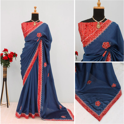 Radheradhey Embroidered Bollywood Silk Blend Saree(Dark Blue)