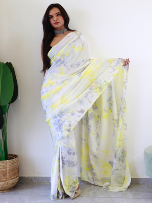 Divastri Printed Bollywood Chiffon Saree(Cream)