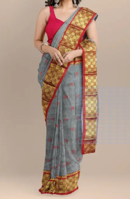 Akash Enterprise Self Design Handloom Handloom Pure Cotton Saree(Grey)