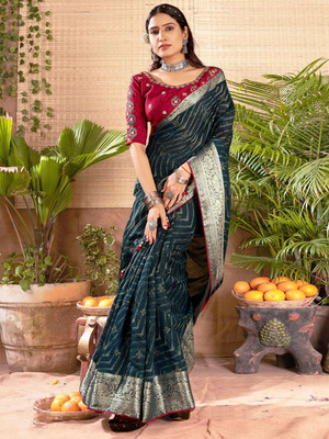 ANOUK Printed Banarasi Silk Blend Saree(Green)