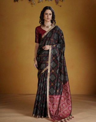 erika Woven Bandhani Cotton Silk Saree(Black)
