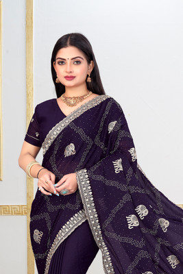 KHRITI FAB Embroidered Bollywood Georgette Saree(Dark Blue)