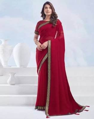 SainiVastra Solid/Plain Bollywood Georgette Saree(Red)