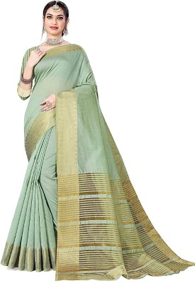 SARIMANIA Printed Kanjivaram Cotton Silk, Pure Cotton Saree(Light Green)