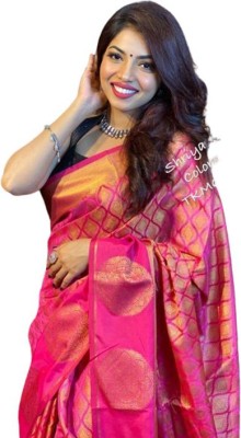 KAKADIYA Self Design Kanjivaram Pure Silk Saree(Pink)