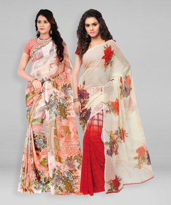 kashvi sarees Printed Daily Wear Georgette Saree(Pack of 2, Pink, Beige)