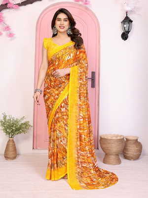 Anand Sarees Geometric Print Daily Wear Georgette Saree(Yellow)