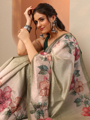 LIBAS Embellished Daily Wear Silk Blend Saree(Multicolor)