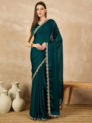 SumukhFashion Solid/Plain Bollywood Chiffon Saree(Light Green)