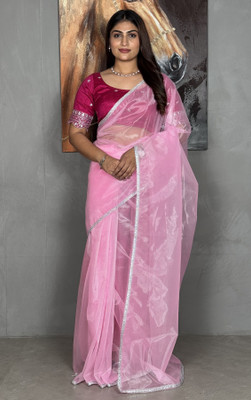 RUCHKET Embroidered Bollywood Net Saree(Pink)