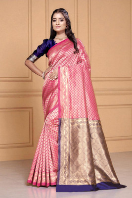 JAY KHODIYAR EMBROIDERY Woven, Self Design, Geometric Print Bollywood Jacquard Saree(Pink)
