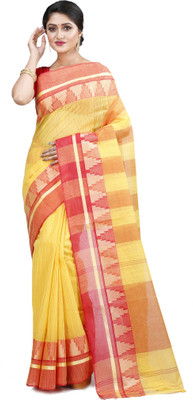 Ruuprekha Printed Tant Pure Cotton Saree(Yellow)