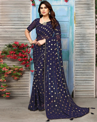 Samah Printed, Temple Border Bollywood Georgette Saree(Blue)