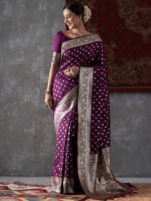 ANOUK Woven Kanjivaram Silk Blend Saree(Purple)