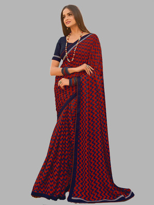 Maruti Creation Printed Daily Wear Georgette Saree(Red, Blue)