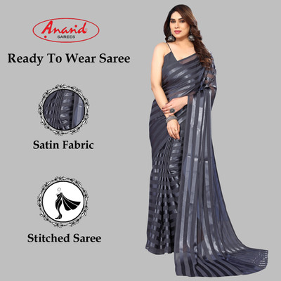 Anand Sarees Embellished, Striped, Self Design Bollywood Satin Saree(Grey)